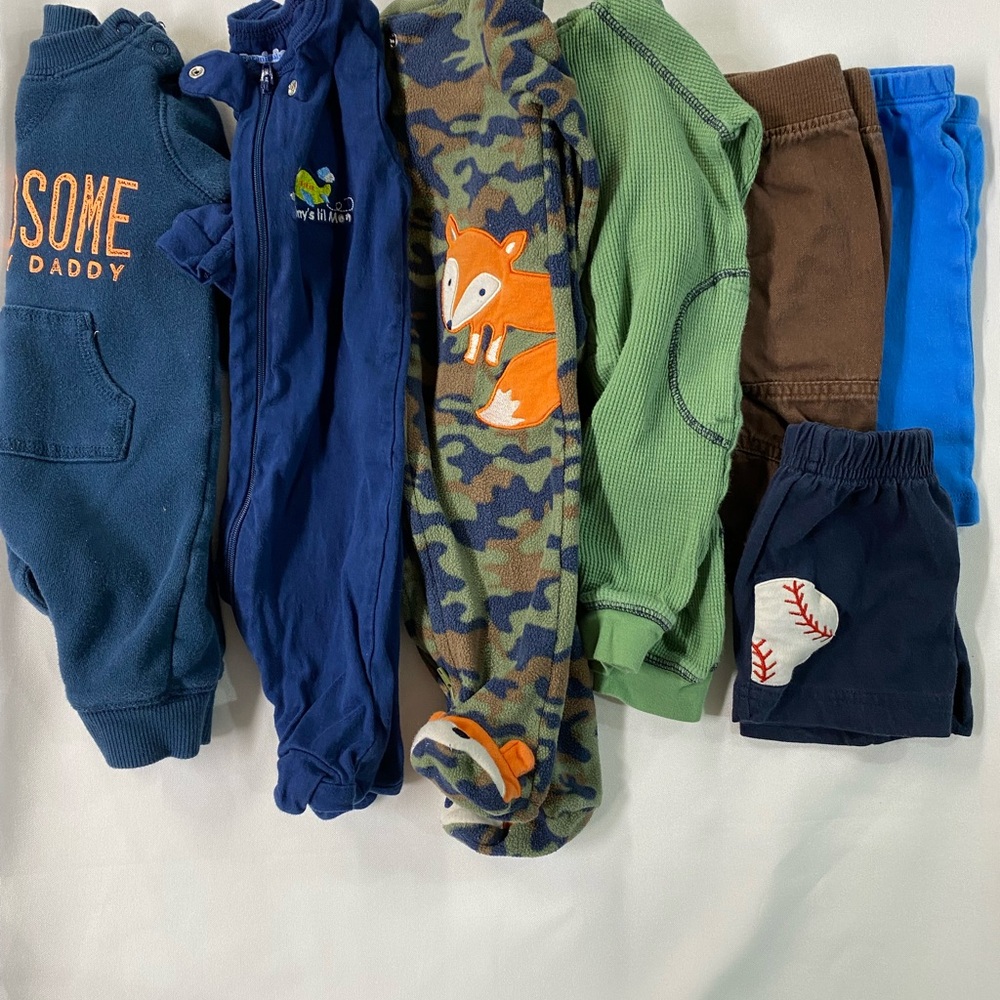 Baby 0-3 Months Blue, Green, and Brown Bottoms & One Piece Bundle